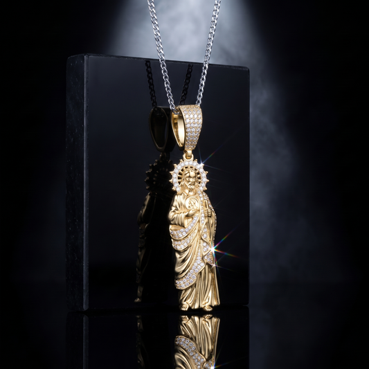 14k Gold Iced Out Sacred Heart Jesus Pendant