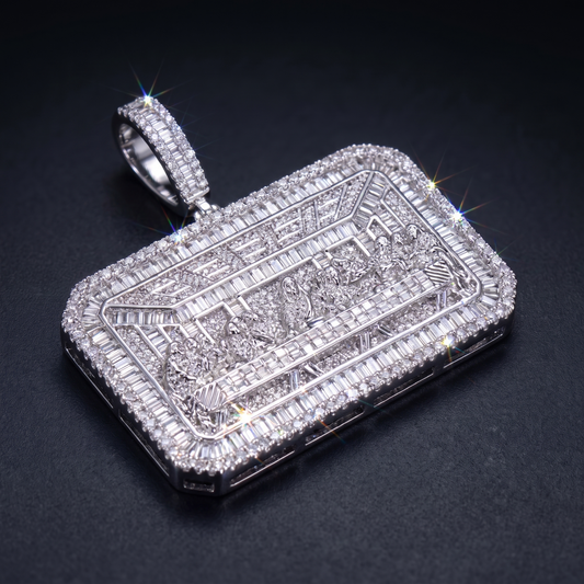 14k White Gold Last Supper Jesus Pendant
