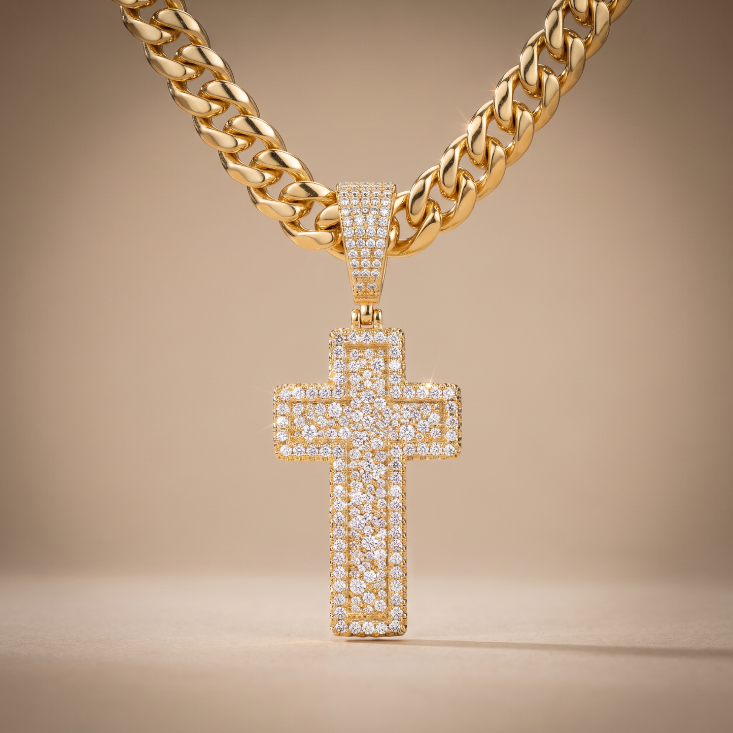 Small 3D Cross Pendant Moissanite CZ Silver or Brass Iced Out Hip Hop Jewelry