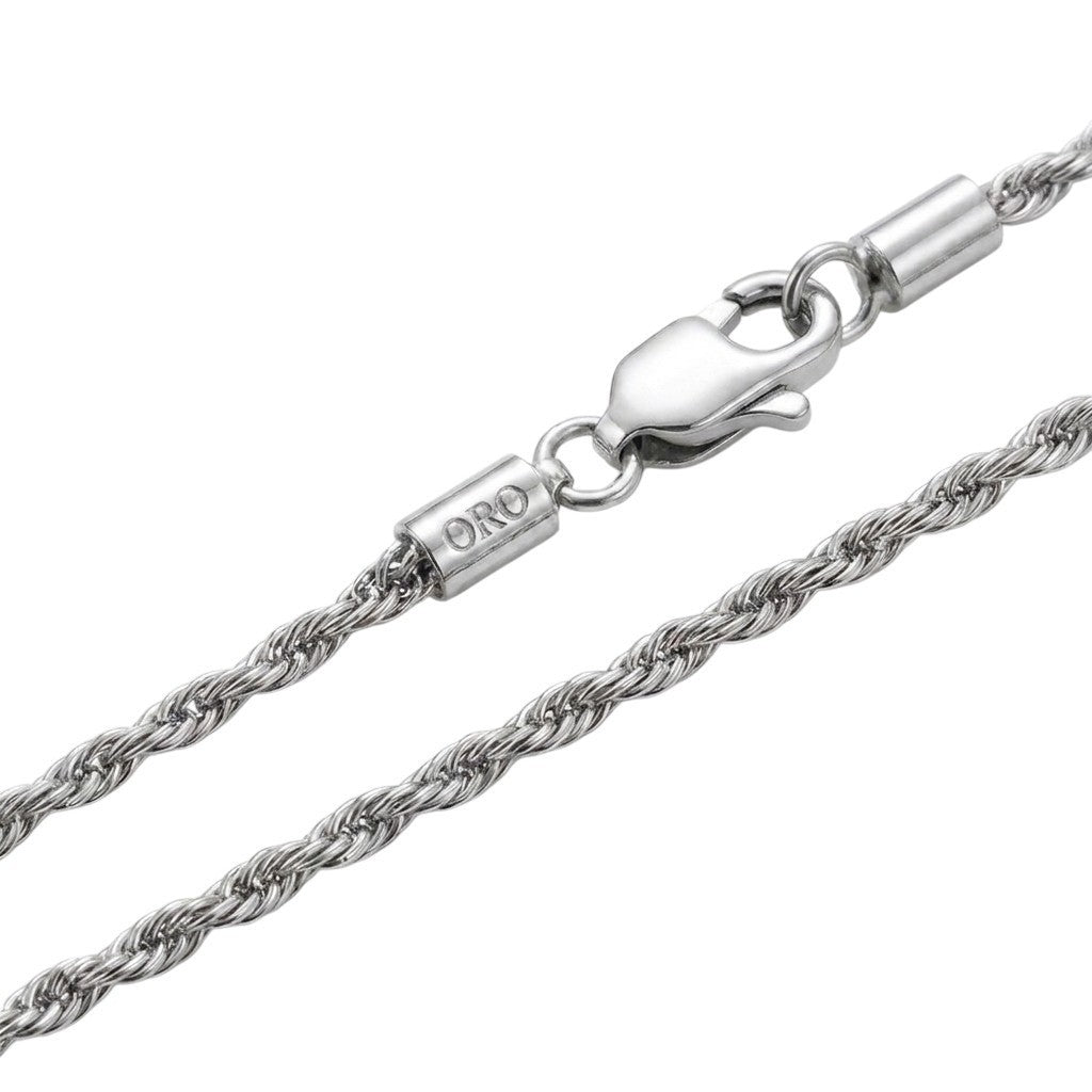 2mm SS Rhodium Rope Chain Necklace Men Women 16-30" Italian Style Thin Necklace