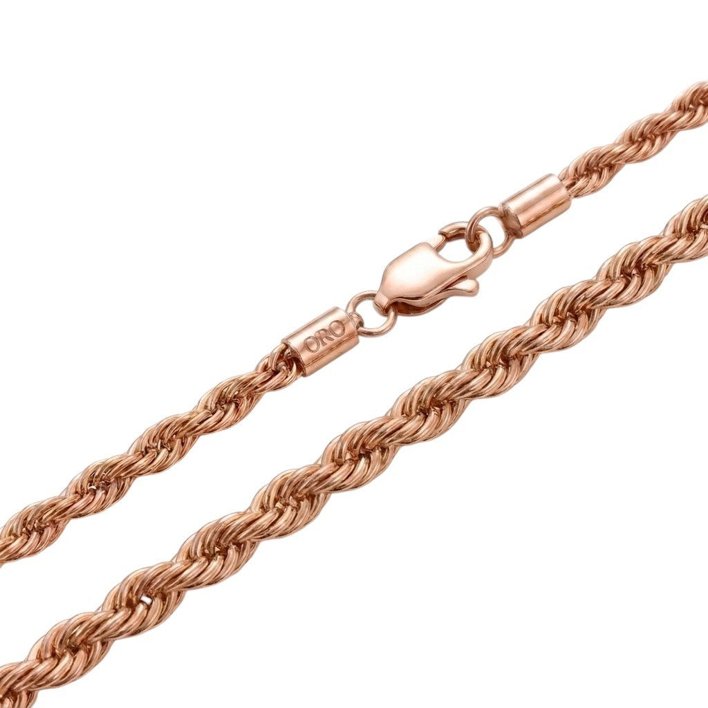 6mm Rose Gold Plated Stainless Steel Rope Link Chain Necklace Men Women 18-30"