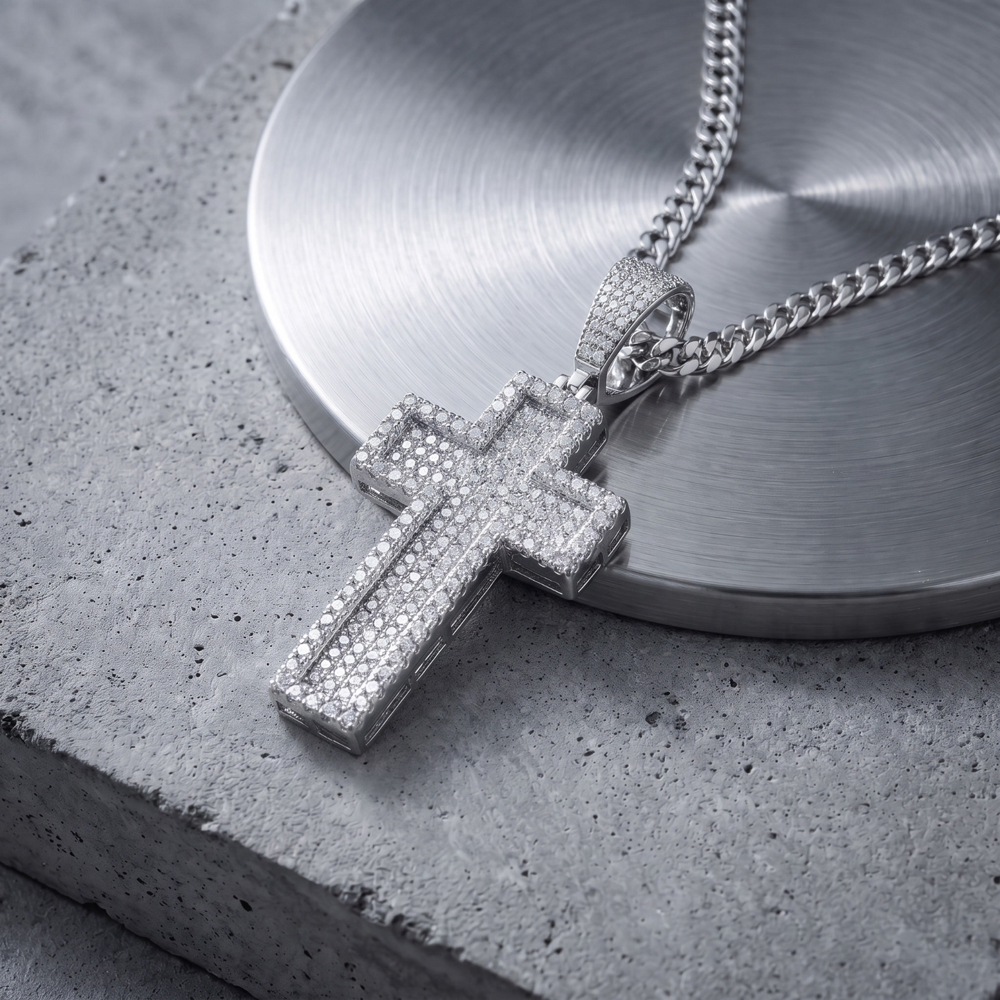 Medium 2" 3D Cross Pendant Moissanite or CZ Silver or Brass Iced Hip Hop Jewelry