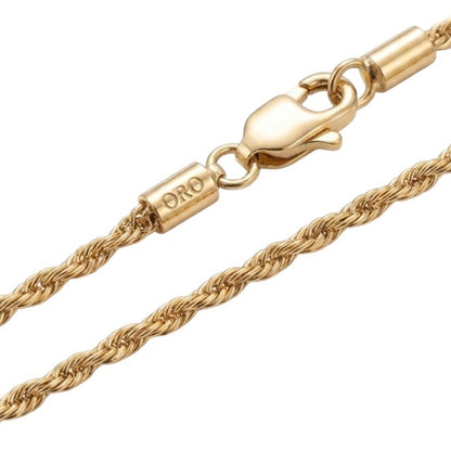 2mm 14K Steel Gold Rope Chain Necklace Men Women 16-30" Italian Style Necklace