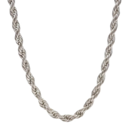 5mm Rhodium Plated Stainless Steel Rope Chain Necklace Men Women 16-30" Italian