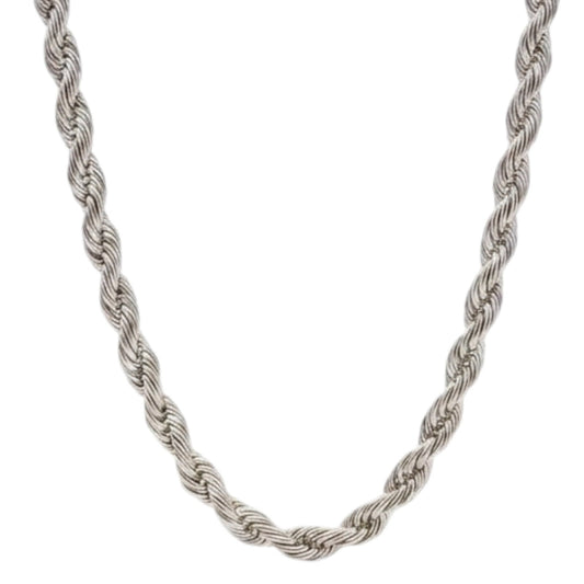 5mm Rhodium Plated Stainless Steel Rope Chain Necklace Men Women 16-30" Italian
