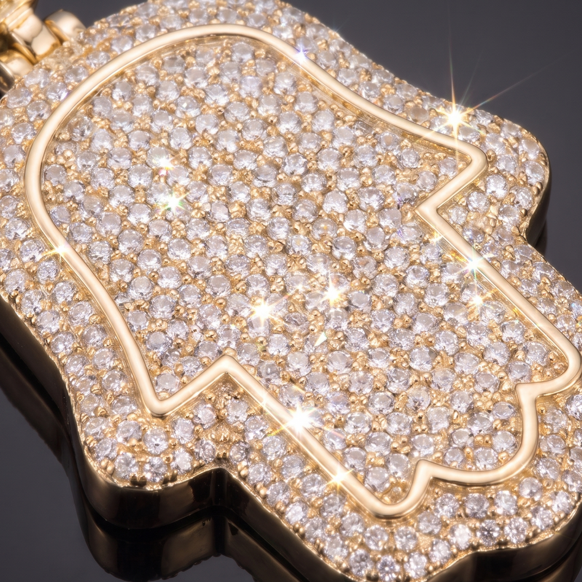 14k Gold Iced Out Hamsa Hand Pendant - Medium