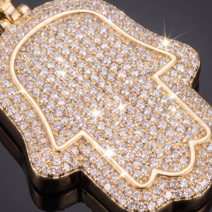 14k Gold Iced Out Hamsa Hand Pendant - Medium