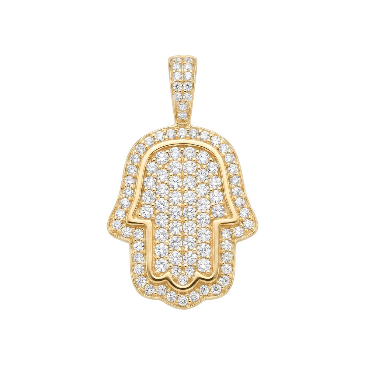 14k Gold Iced Out Hamsa Hand Pendant - Small