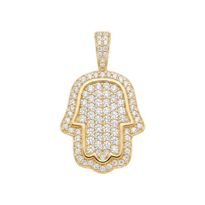 14k Gold Iced Out Hamsa Hand Pendant - Small