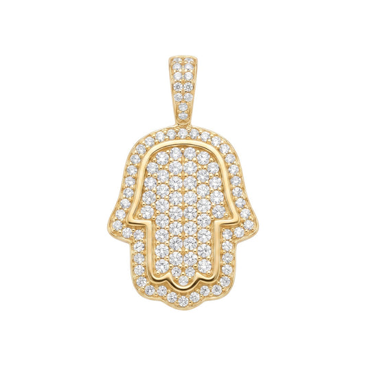 14k Gold Iced Out Hamsa Hand Pendant - Small
