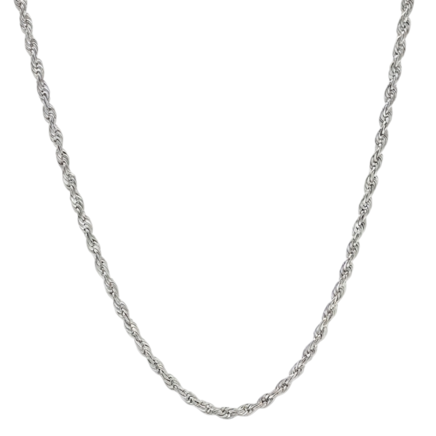 4mm SS Rhodium Rope Chain Necklace Men Women 16-30" Italian Style Link Necklace