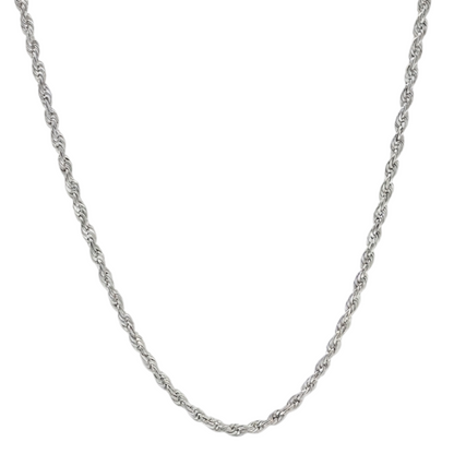 4mm SS Rhodium Rope Chain Necklace Men Women 16-30" Italian Style Link Necklace