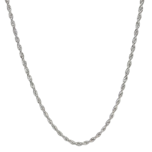 4mm SS Rhodium Rope Chain Necklace Men Women 16-30" Italian Style Link Necklace