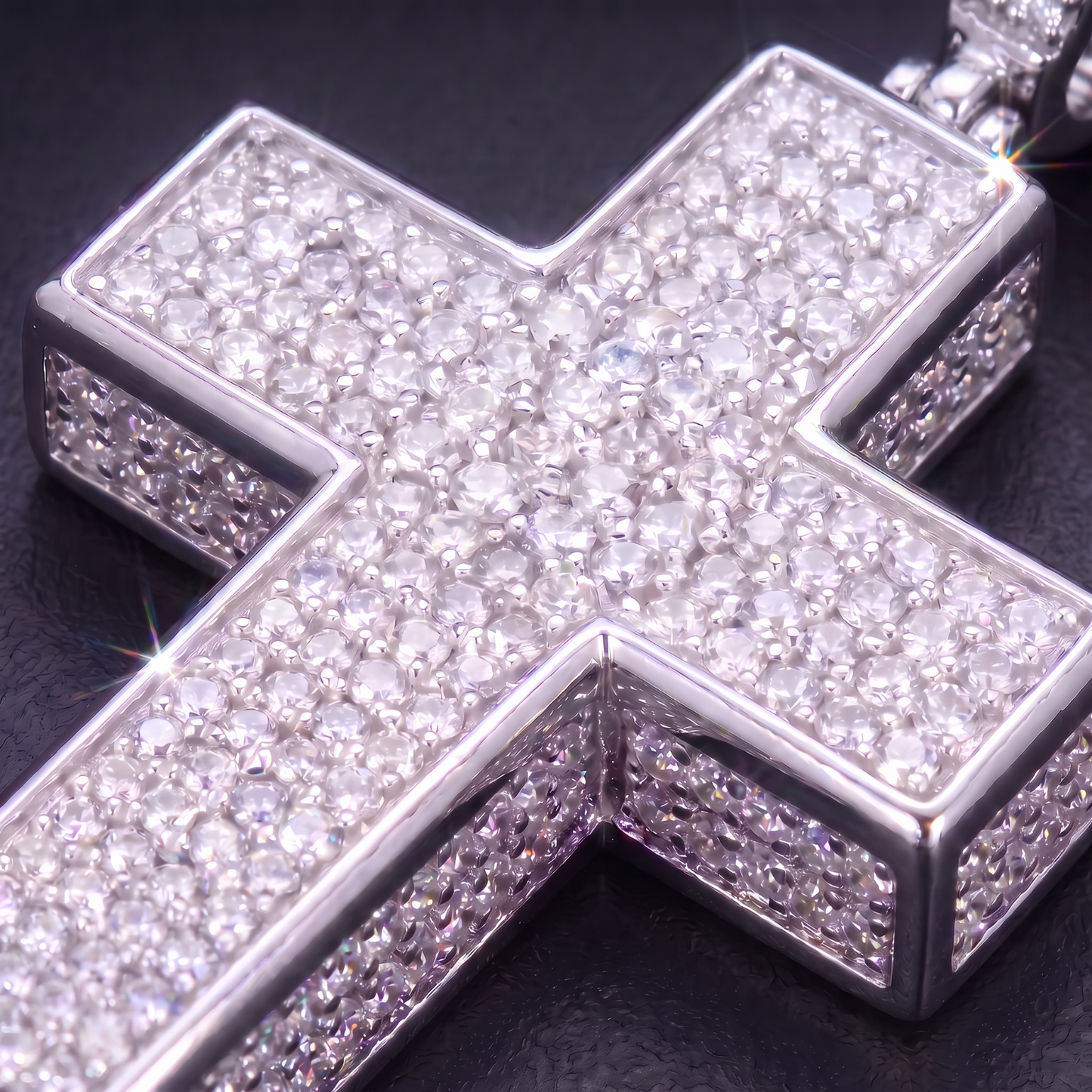 14k White Gold Iced Out 3D Cross Pendant - Large