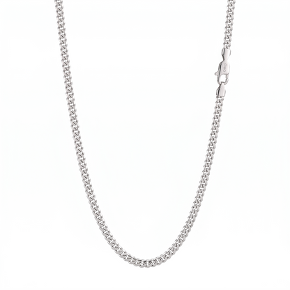 3mm Silver Stainless Steel Flat Miami Cuban Chain Necklace Men Women 18-28"