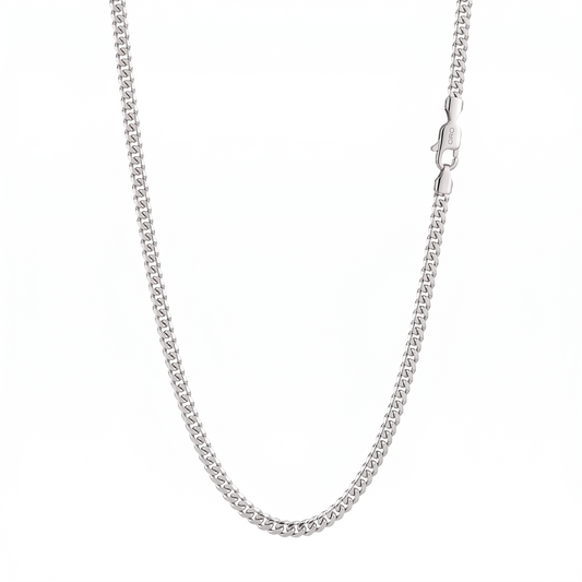 3mm Silver Stainless Steel Flat Miami Cuban Chain Necklace Men Women 18-28"