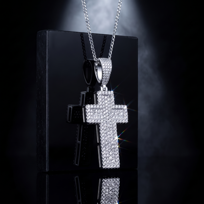 Large 2.5" 3D Cross Pendant Moissanite or CZ Silver or Brass Iced Hip Hop