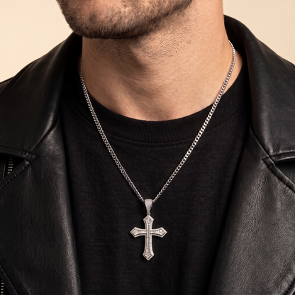 14k White Gold Iced Out Baguette Cross Pendant