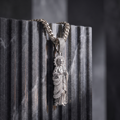 14k White Gold Iced Out Sacred Heart Jesus Pendant