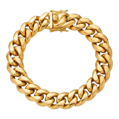 8mm 14k Gold Plated Miami Cuban Link Bracelet Stainless Steel Men’s 6”-10”