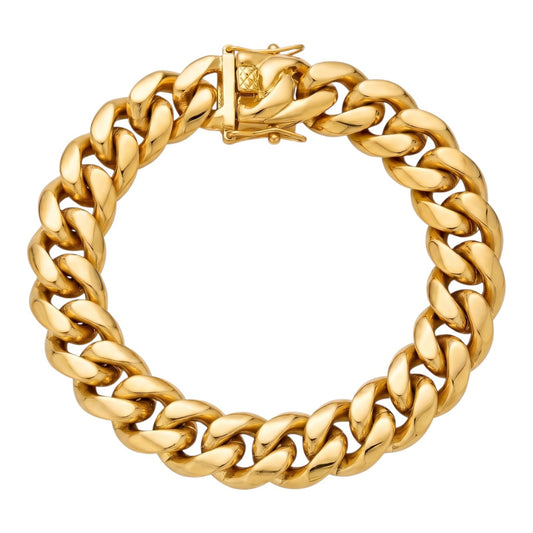 8mm 14k Gold Plated Miami Cuban Link Bracelet Stainless Steel Men’s 6”-10”