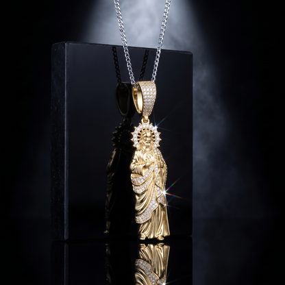 14k Gold Iced Out Sacred Heart Jesus Pendant