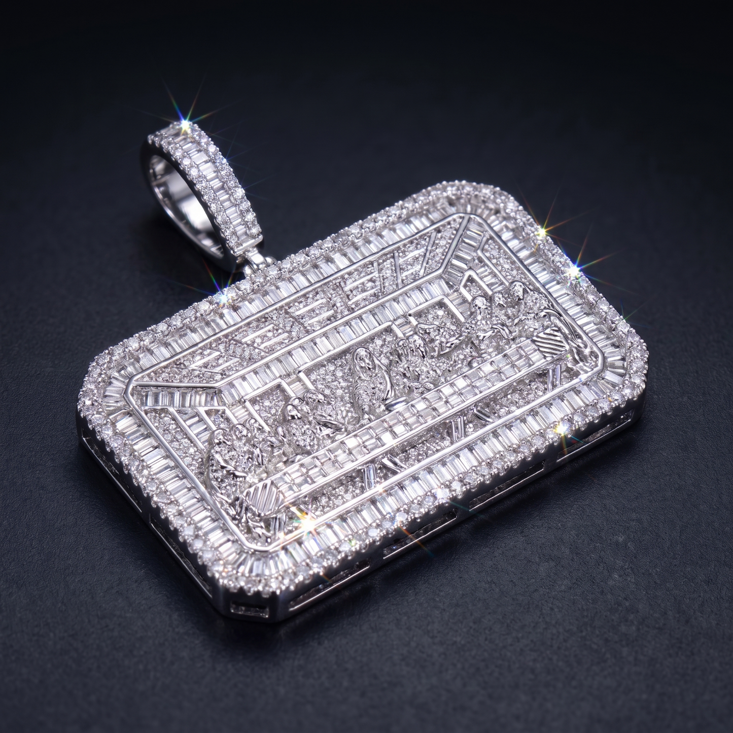 14k White Gold Last Supper Jesus Pendant