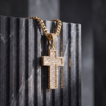 Medium 2" 14k Gold Vermeil 3D Cross Pendant Moissanite or CZ Silver or Brass