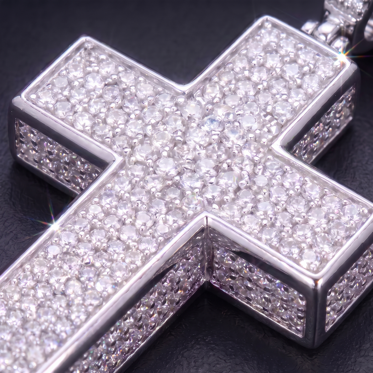 14k White Gold Iced Out 3D Cross Pendant - Large