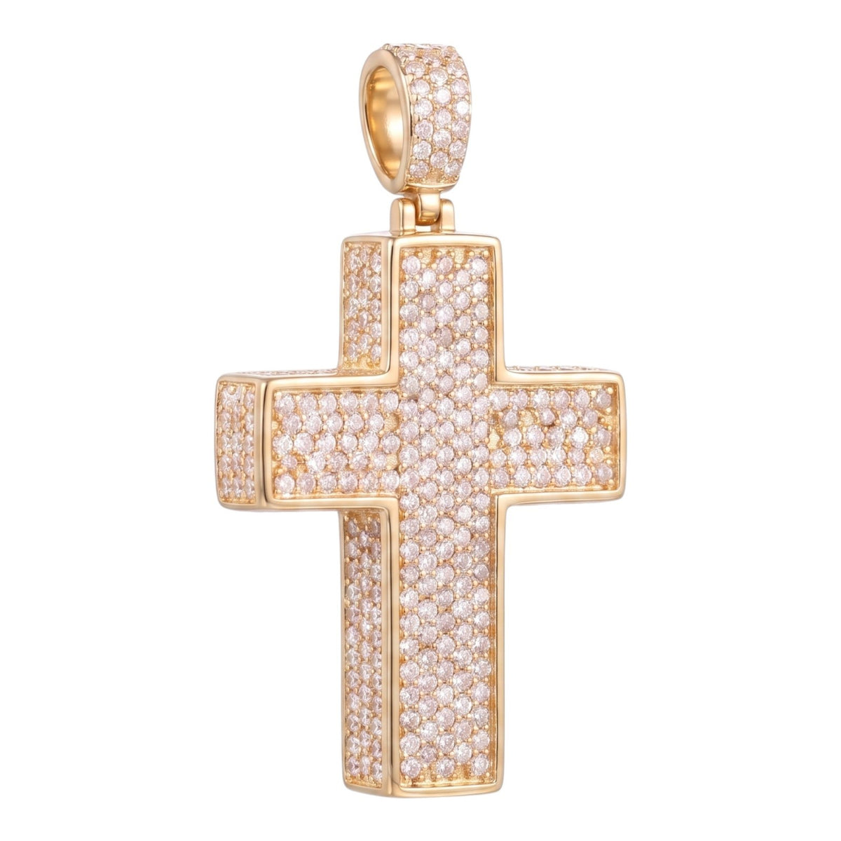14k Gold Iced Out 3D Cross Pendant - Large