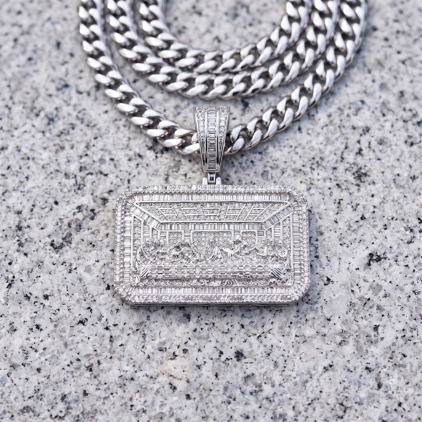 14k White Gold Last Supper Jesus Pendant