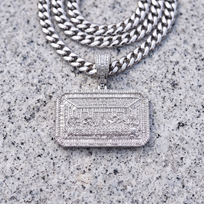 14k White Gold Last Supper Jesus Pendant