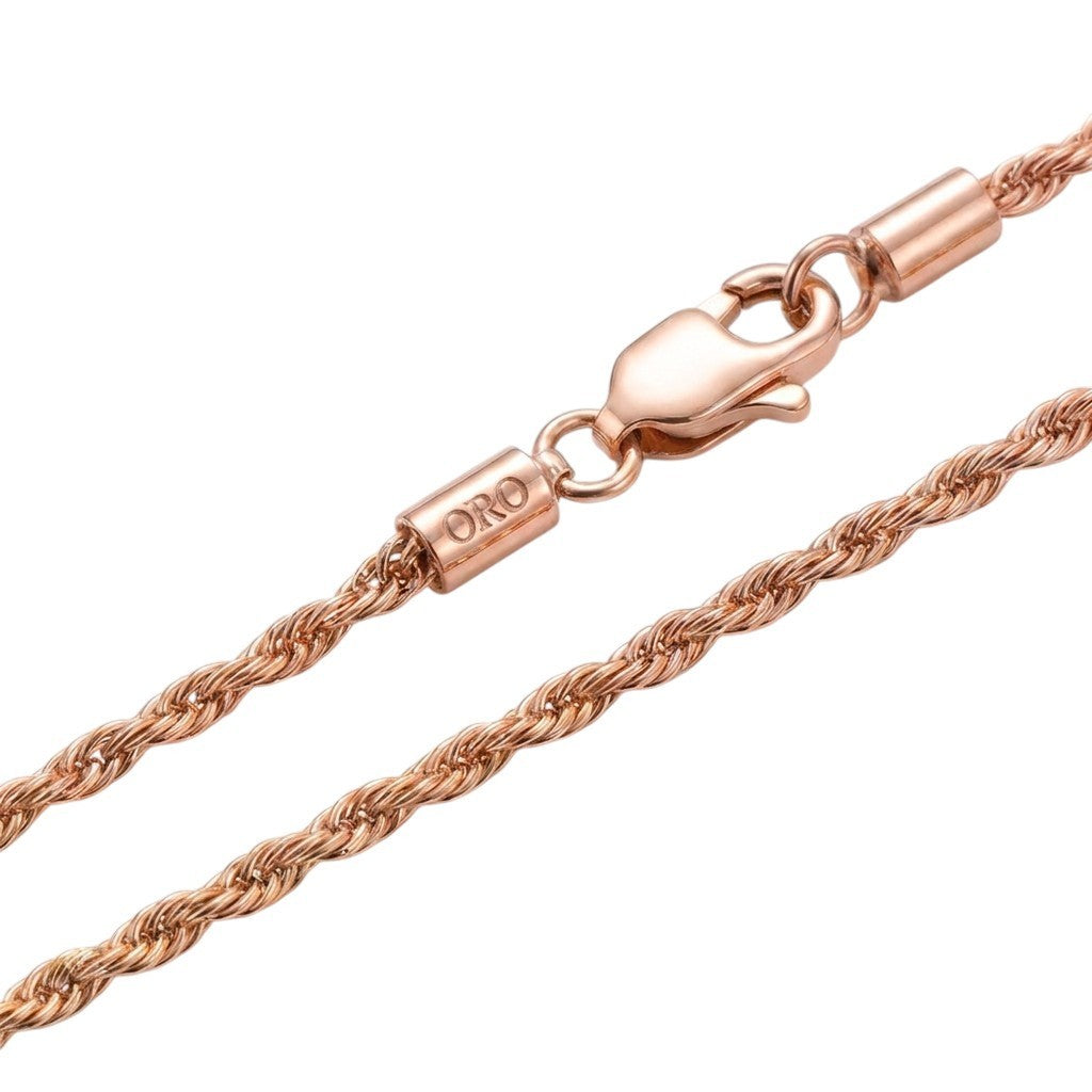 2mm Stainless Steel Rose Gold Rope Chain Necklace Men Women 16-30"  Italian