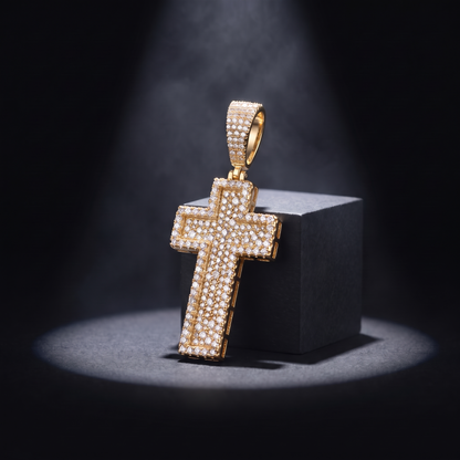 Medium 2" 14k Gold Vermeil 3D Cross Pendant Moissanite or CZ Silver or Brass