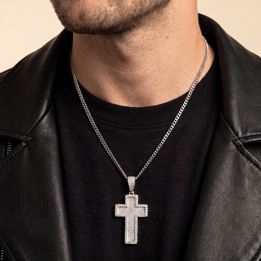 Large 2.5" 3D Cross Pendant Moissanite or CZ Silver or Brass Iced Hip Hop
