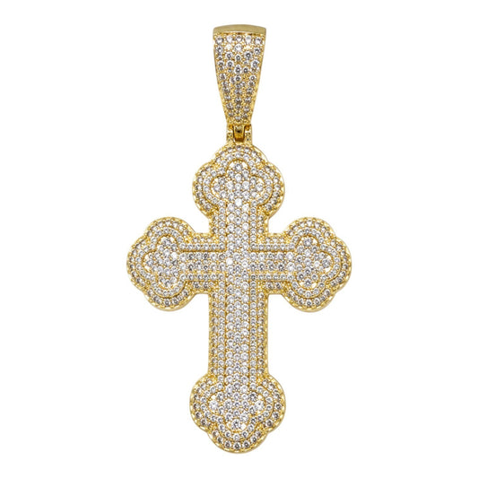 14k Gold Iced Out Budded Cross Pendant