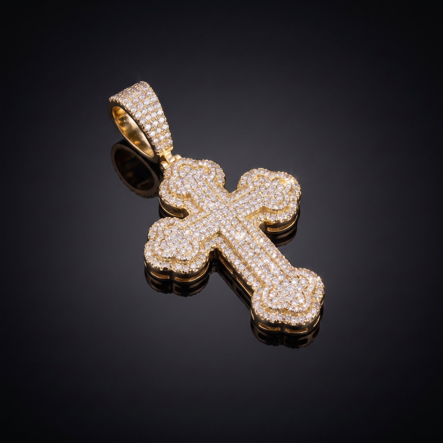 14k Gold Iced Out Budded Cross Pendant