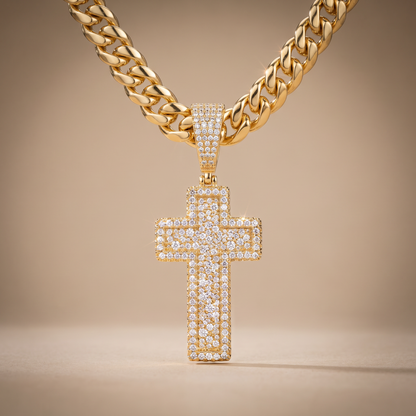 Small 3D Cross Pendant Moissanite CZ Silver or Brass Iced Out Hip Hop Jewelry