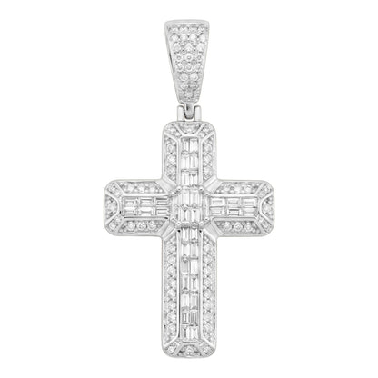 14k White Gold Iced Out 3D Baguette Cross - Large