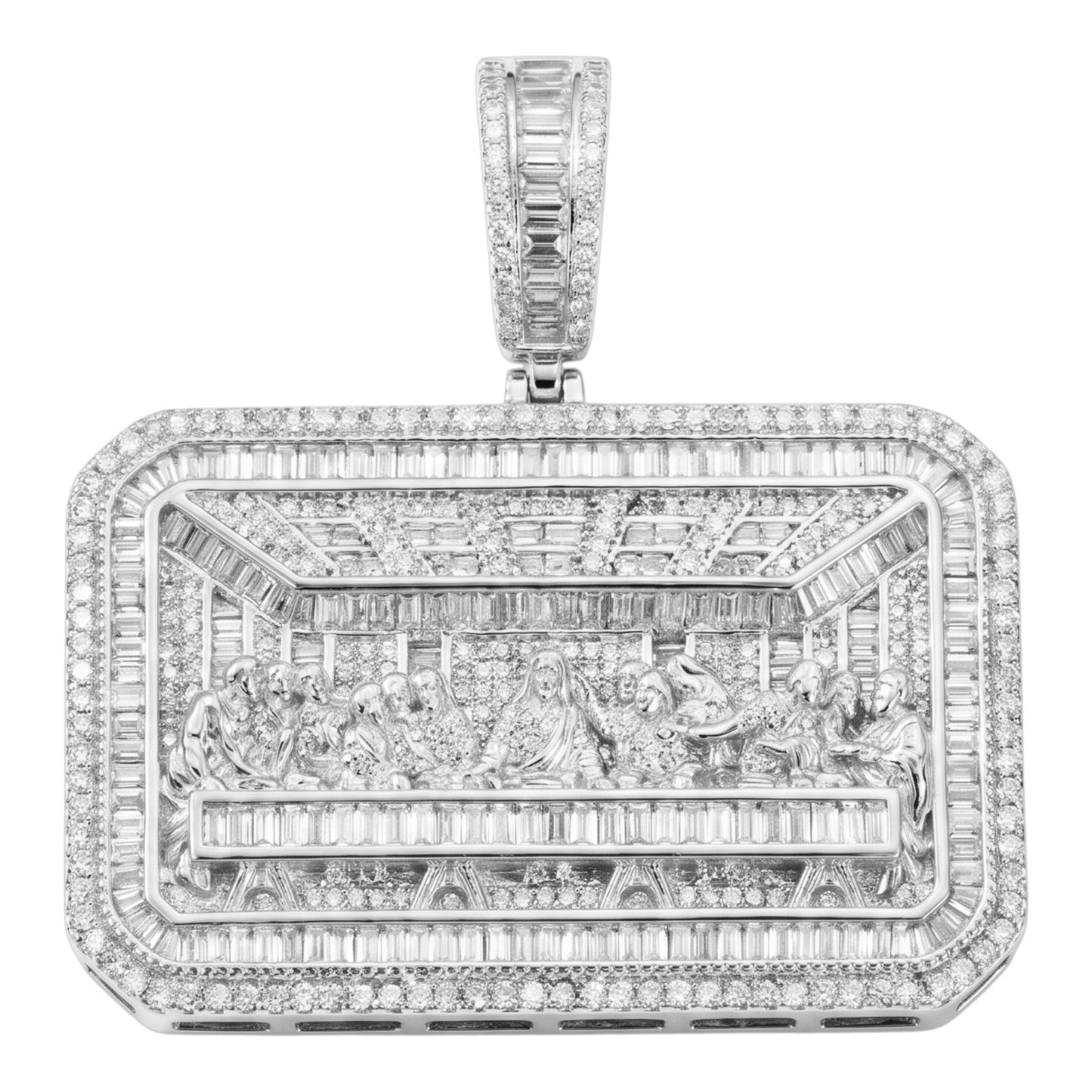 14k White Gold Last Supper Jesus Pendant