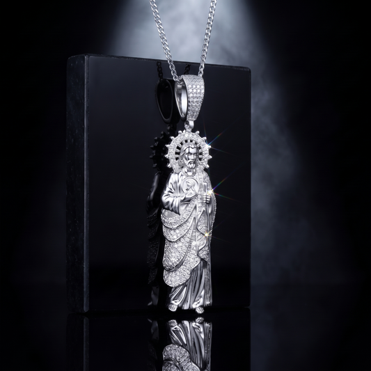 14k White Gold Iced Out Sacred Heart Jesus Pendant