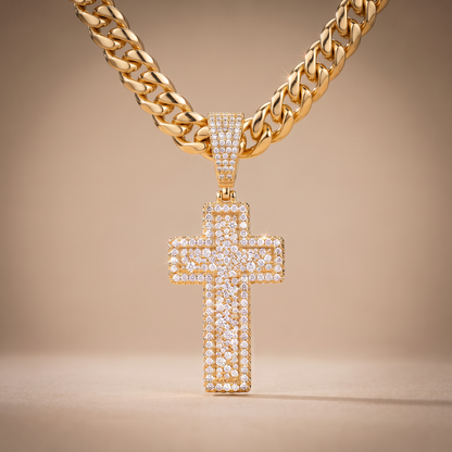 Medium 2" 14k Gold Vermeil 3D Cross Pendant Moissanite or CZ Silver or Brass