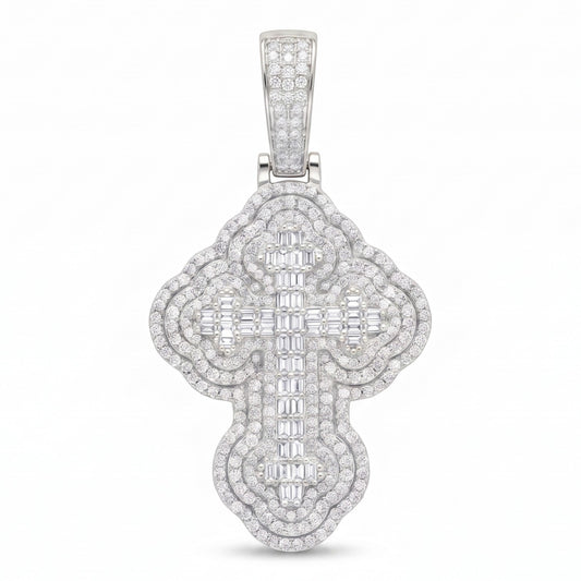 14k White Gold Iced Out 3D Iced Baguette Cross - Large