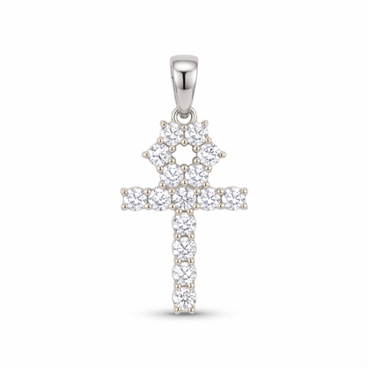 14k White Gold Iced Out Tennis Ankh Cross Pendant