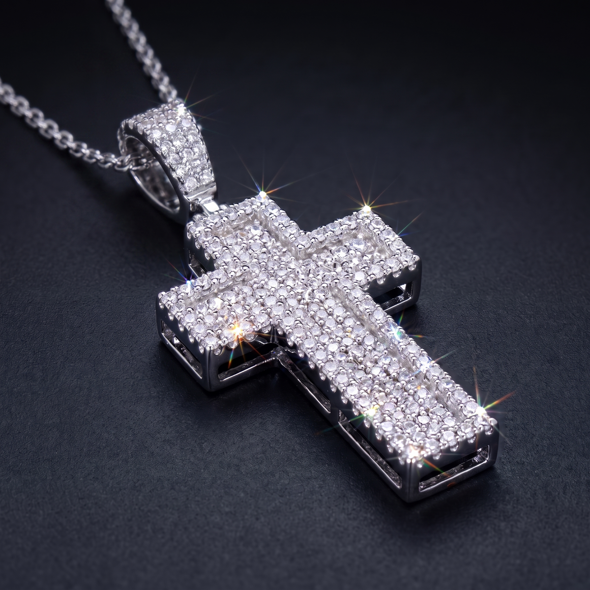 Medium 2" 3D Cross Pendant Moissanite or CZ Silver or Brass Iced Hip Hop Jewelry