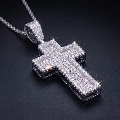 Medium 2" 3D Cross Pendant Moissanite or CZ Silver or Brass Iced Hip Hop Jewelry
