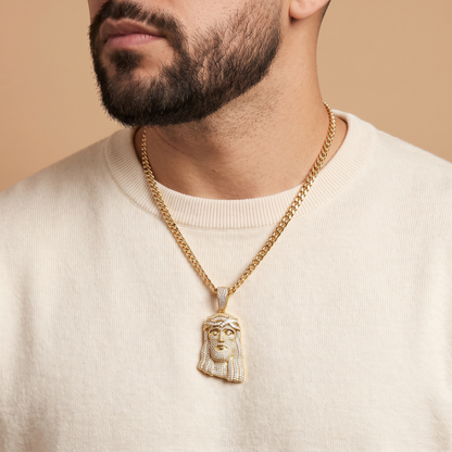 14k Gold Iced Out Jesus Face Pendant