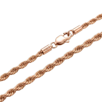 3mm Stainless Steel Rose Gold Rope Chain Necklace Men Women 16-30"  Italian