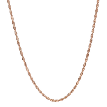 2mm Stainless Steel Rose Gold Rope Chain Necklace Men Women 16-30"  Italian