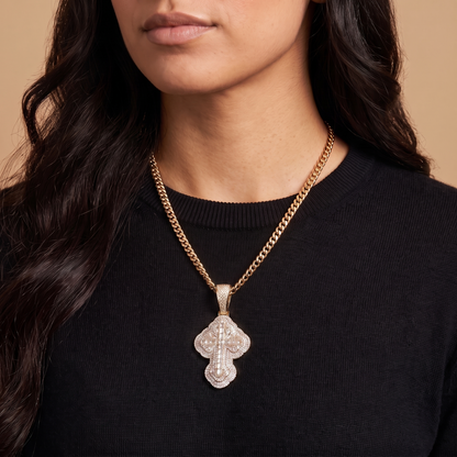 14k Gold Iced Out 3D Iced Baguette Cross - Large